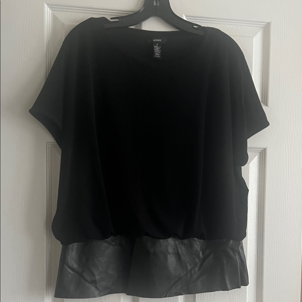 Alfani Black Blouse with Faux Leather Hem